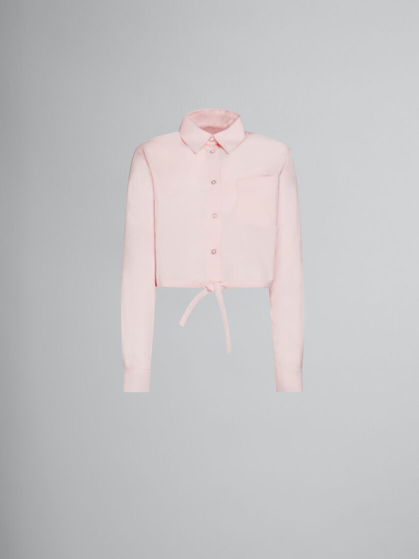 Pink cropped shirt in bio poplin - Shirts - Image 1