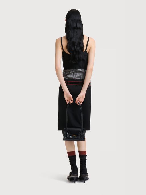 Black wool dress with satin waist - Dresses