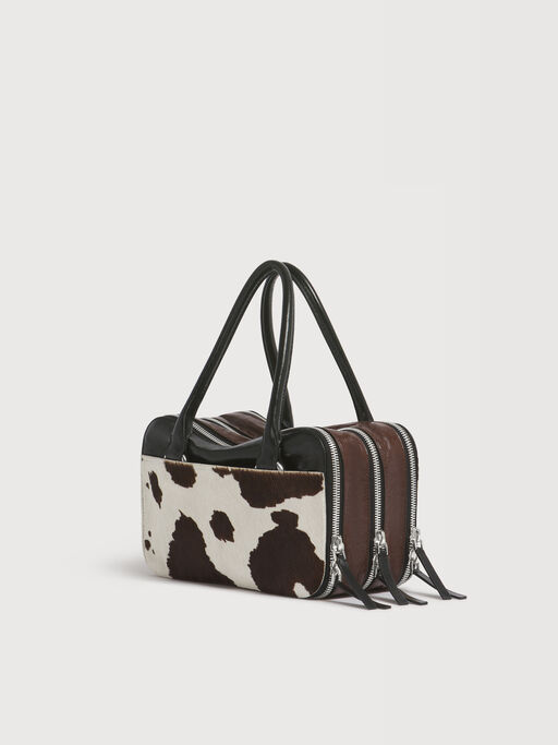 Brown, black and cow-print leather small Boxyne bag - Handbags