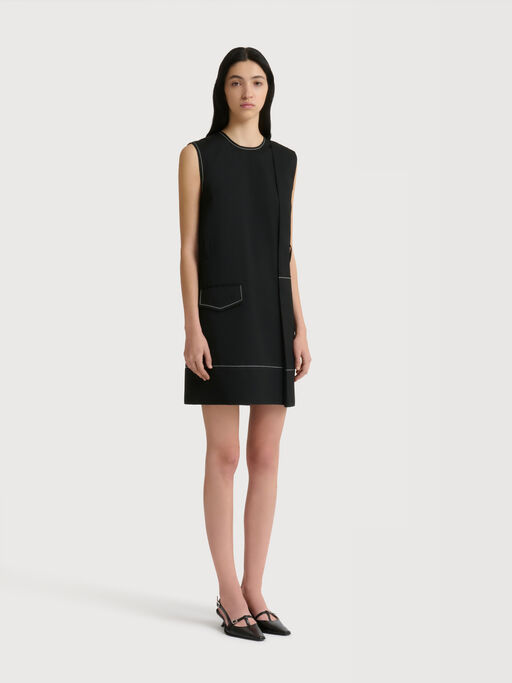 Black wool wrap-effect mini dress with pocket - Dresses