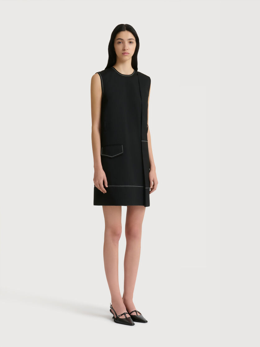 Black wool wrap-effect mini dress with pocket, Image 5
