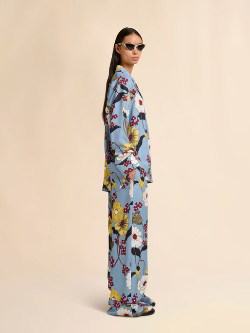Blue envers satin trousers with Melodia print - Pants