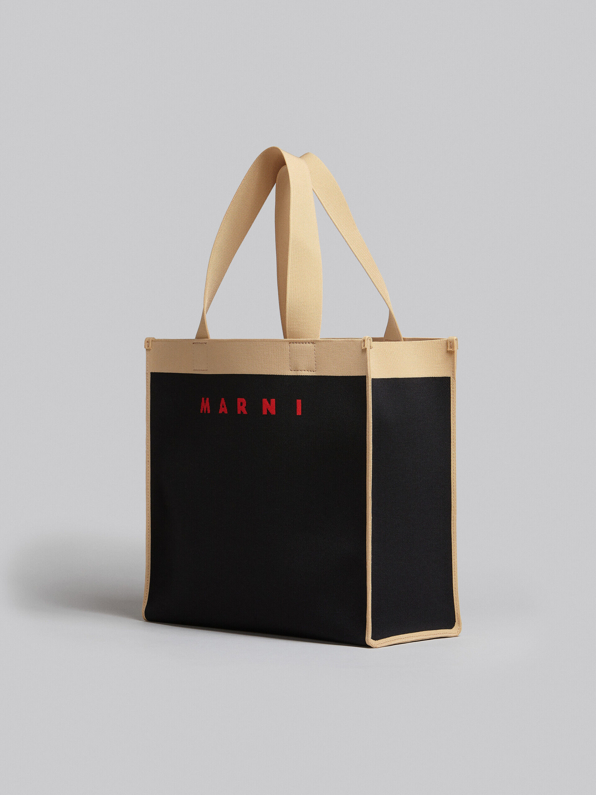 Small shopping bag in black and beige jacquard | Marni
