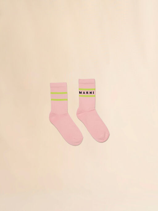 Pink cotton-nylon socks with striped cuffs - Socks