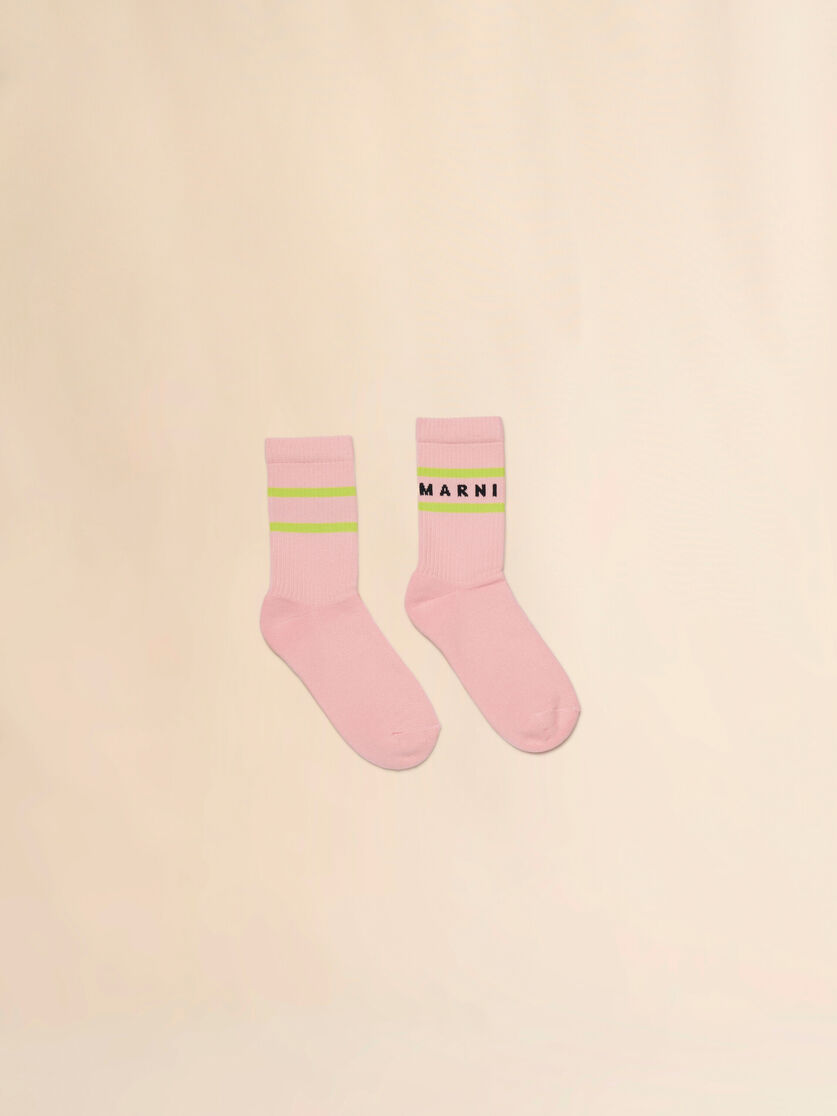 Pink cotton-nylon socks with striped cuffs, Image 1