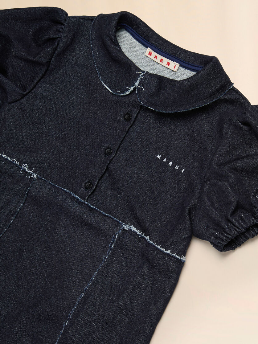 Deep blue stretch denim dress with raw-cut edges, Image 3