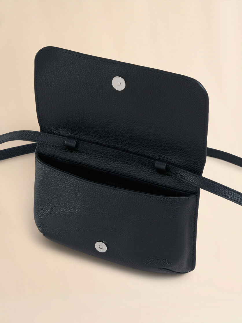 Black leather shoulder bag with Marni Mending embroidery - Pochettes - Image 3