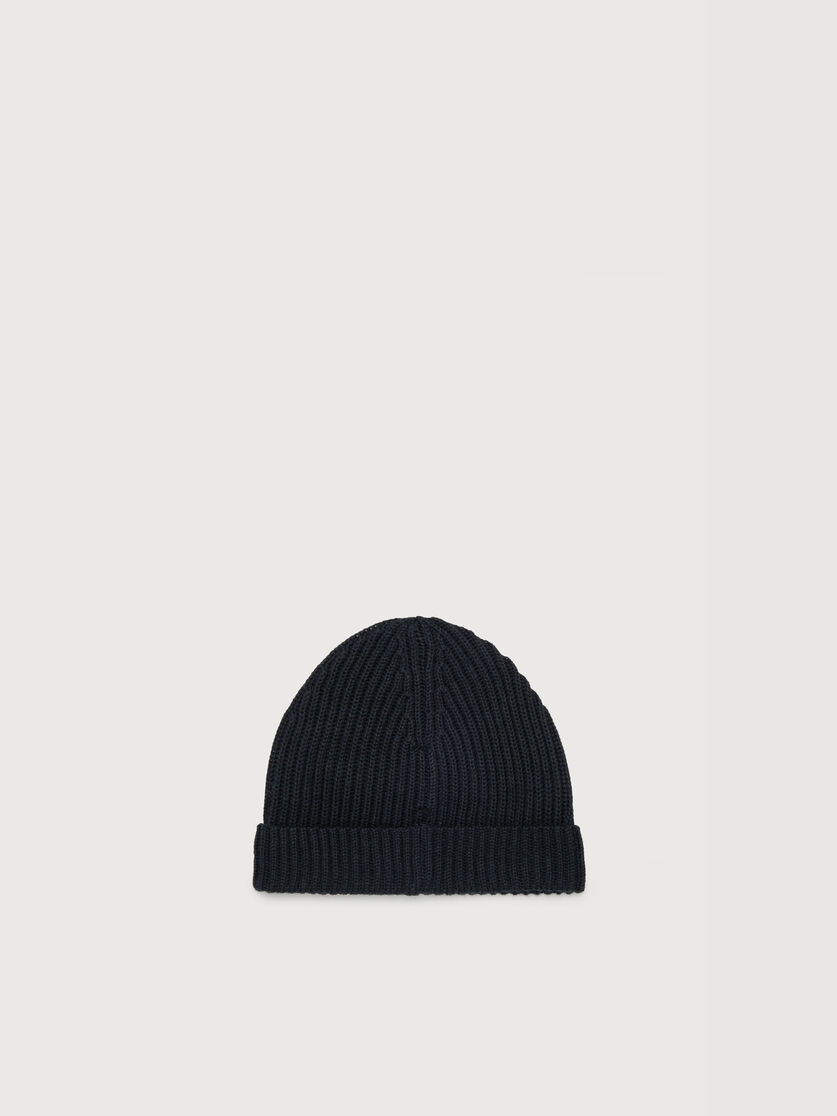 Black wool blend beanie with embroidered Marni logo, Image 2