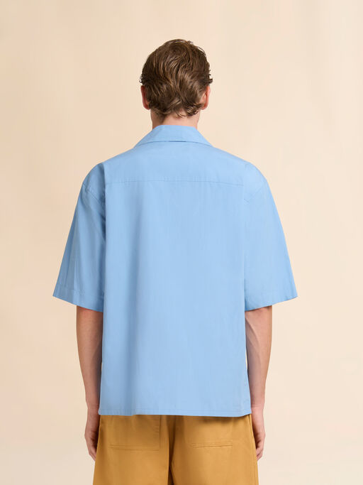 Blue poplin bowling shirt with peeping Marni logo - Shirts