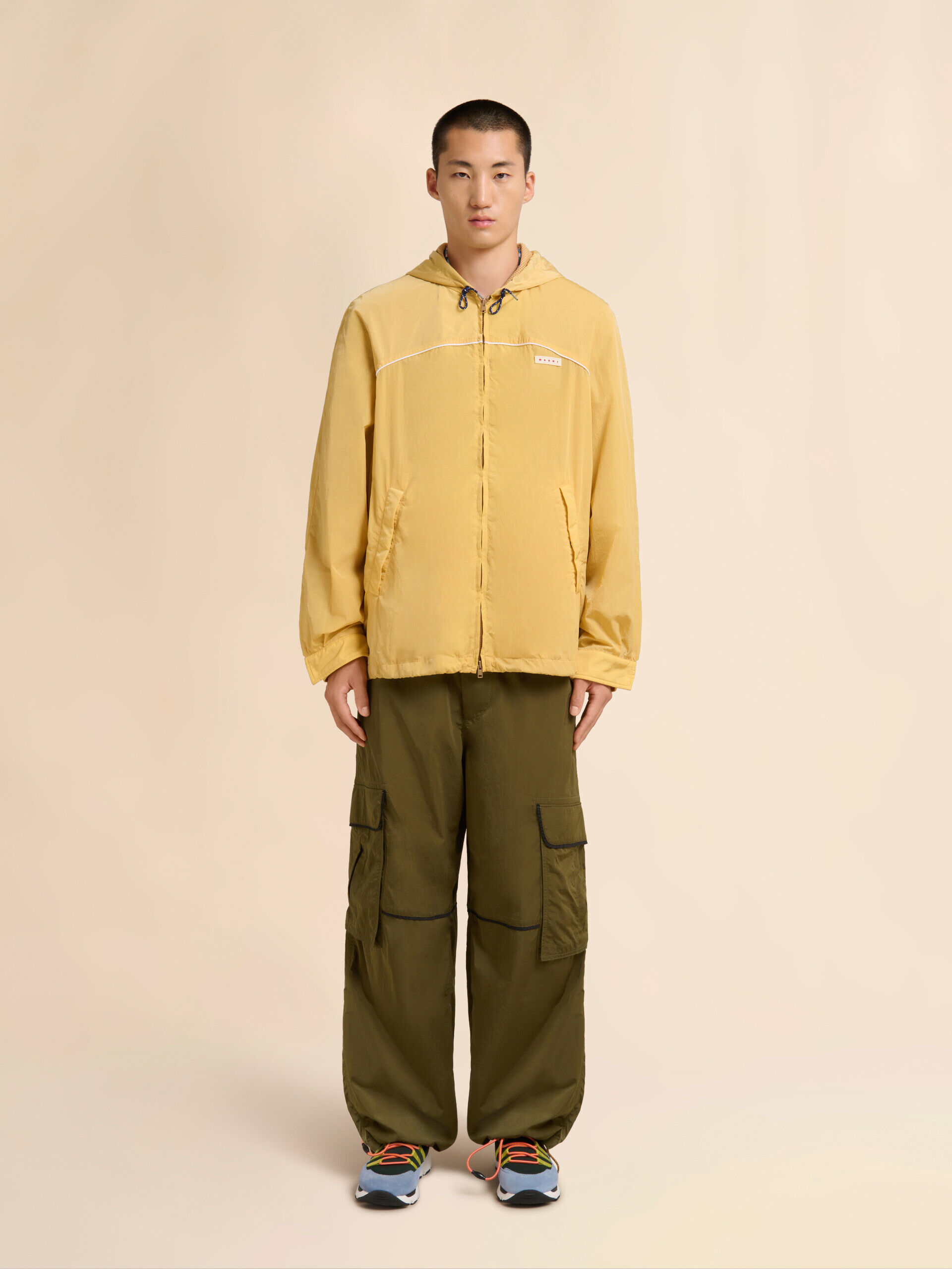 イエロー ガミーMarniパッチ付き シワ加工ナイロンジャケット | Marni