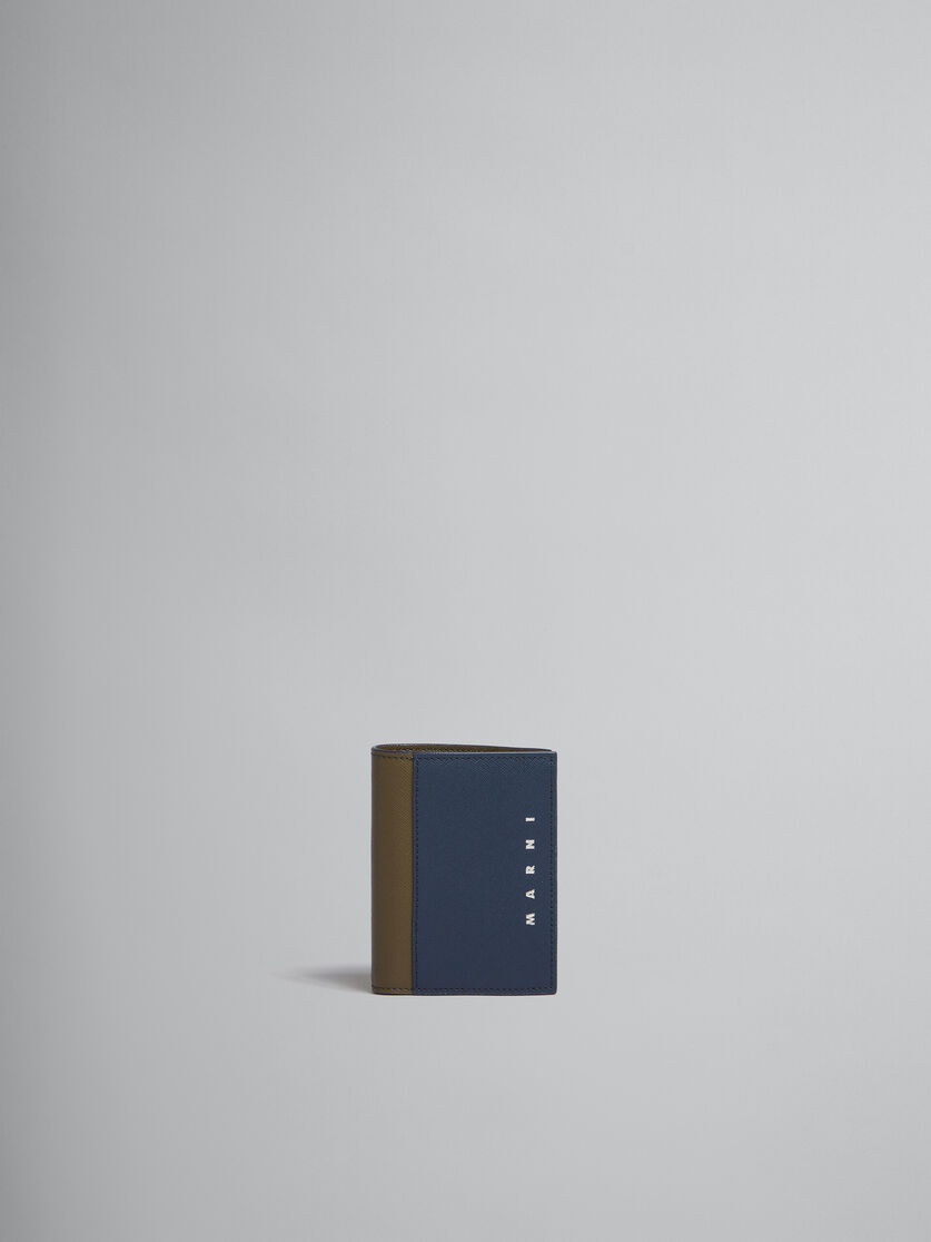 Portefeuille à deux volets en cuir Saffiano bleu profond et vert - Portefeuilles - Image 1