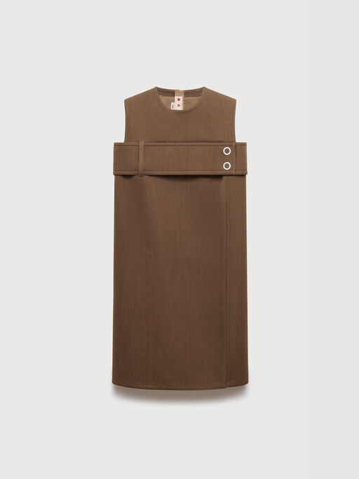 Brown wool dress with belted bust - Dresses