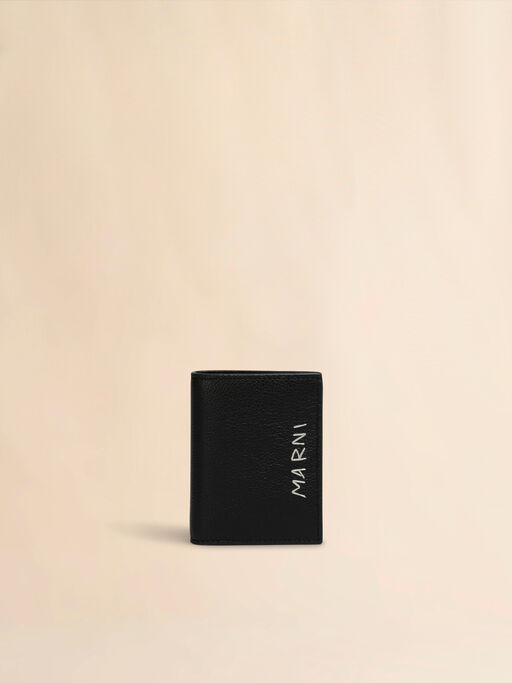 Black leather bifold wallet with Marni Mending embroidery - Wallets