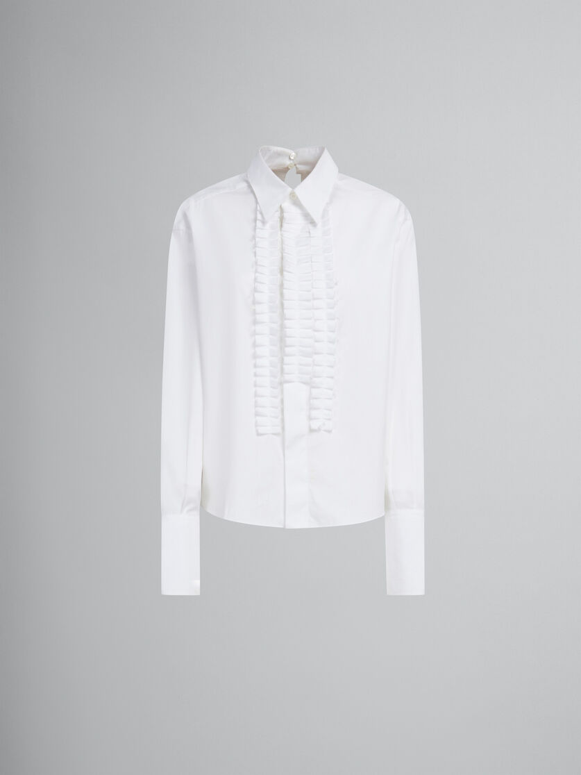 White organic poplin shirt with ruffles - Shirts - Image 1