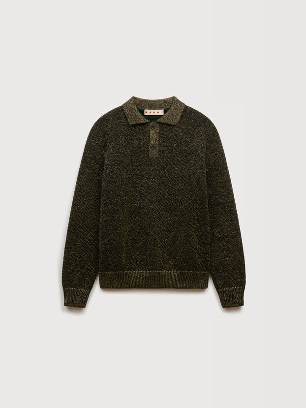 Black wool polo jumper with lurex detailing - Pullovers