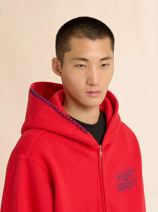 Marni + Madhappy red cotton zip hoodie with animal print - Sweaters