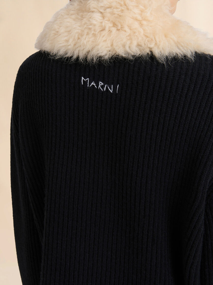 Black wool cardigan with shearling patches - Jackets - Image 5