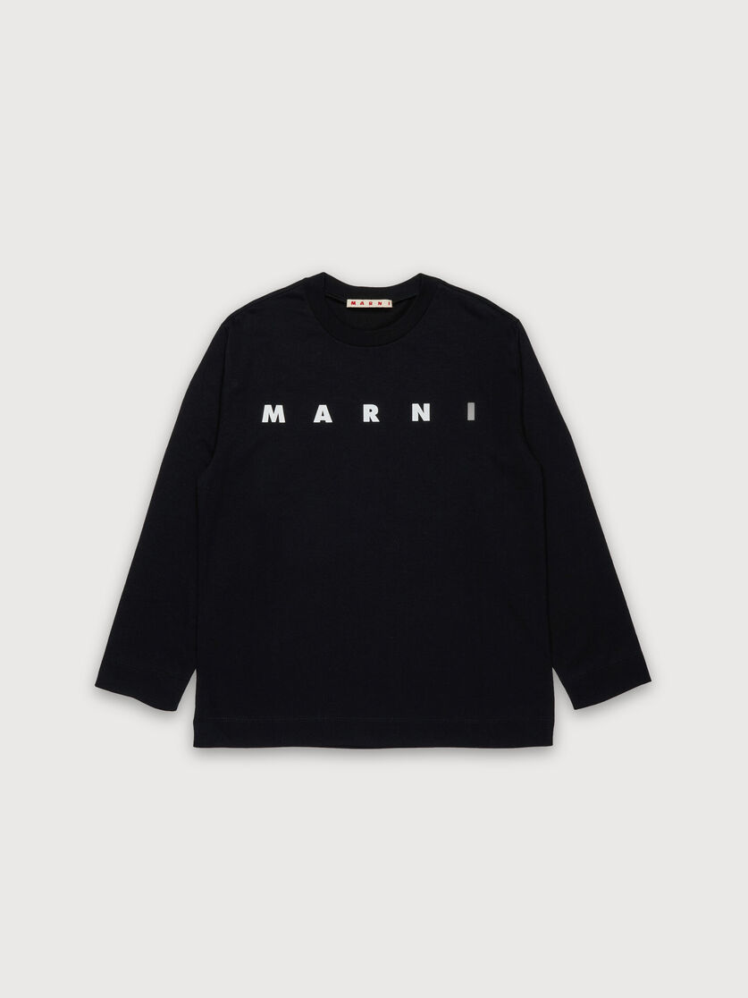 Black cotton long-sleeved T-shirt with bold Marni logo, Image 1