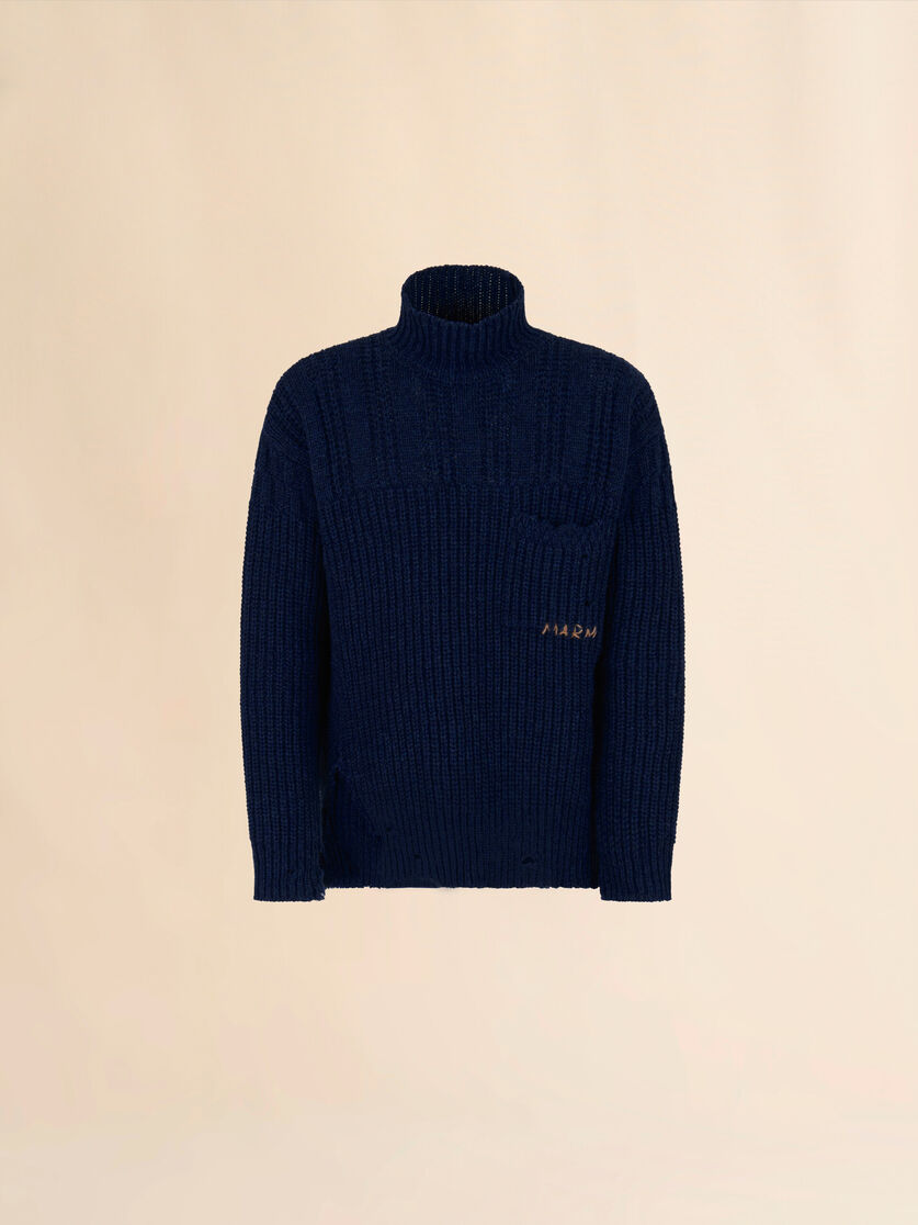 Grauer Pullover aus Schurwolle mit ausgefranstem Saum - Pullover - Image 1