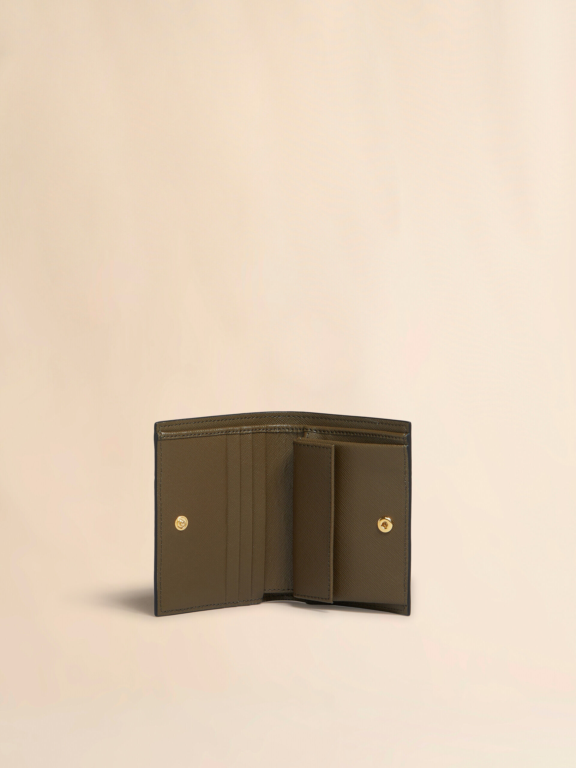 Deep blue cream and green saffiano leather bi-fold wallet