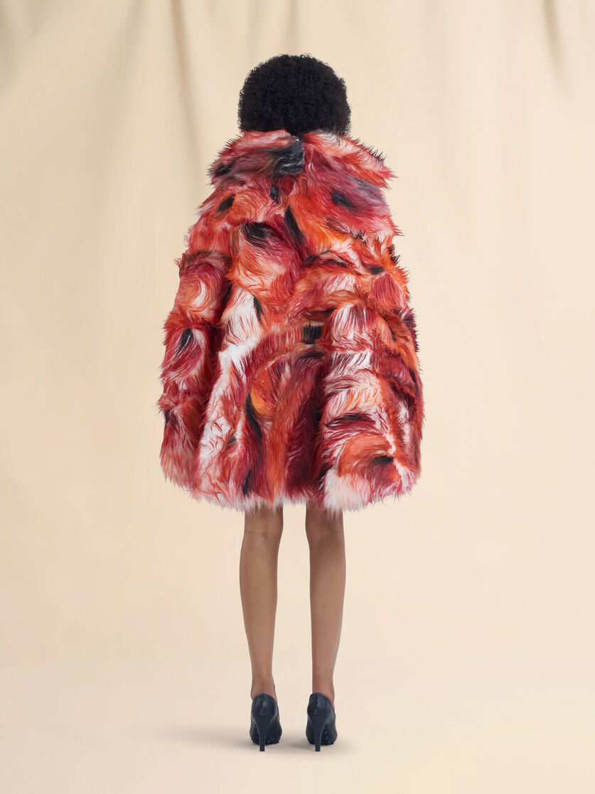 Red long hair flared coat - Coats - Image 3