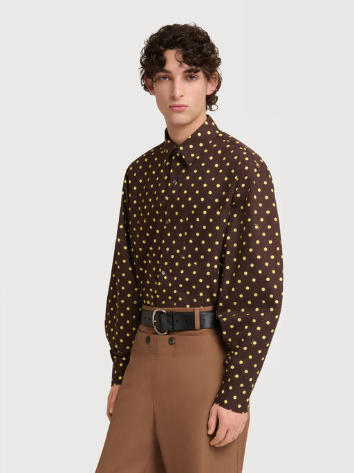 Brown poplin shirt with Polka Rhythm print - Shirts