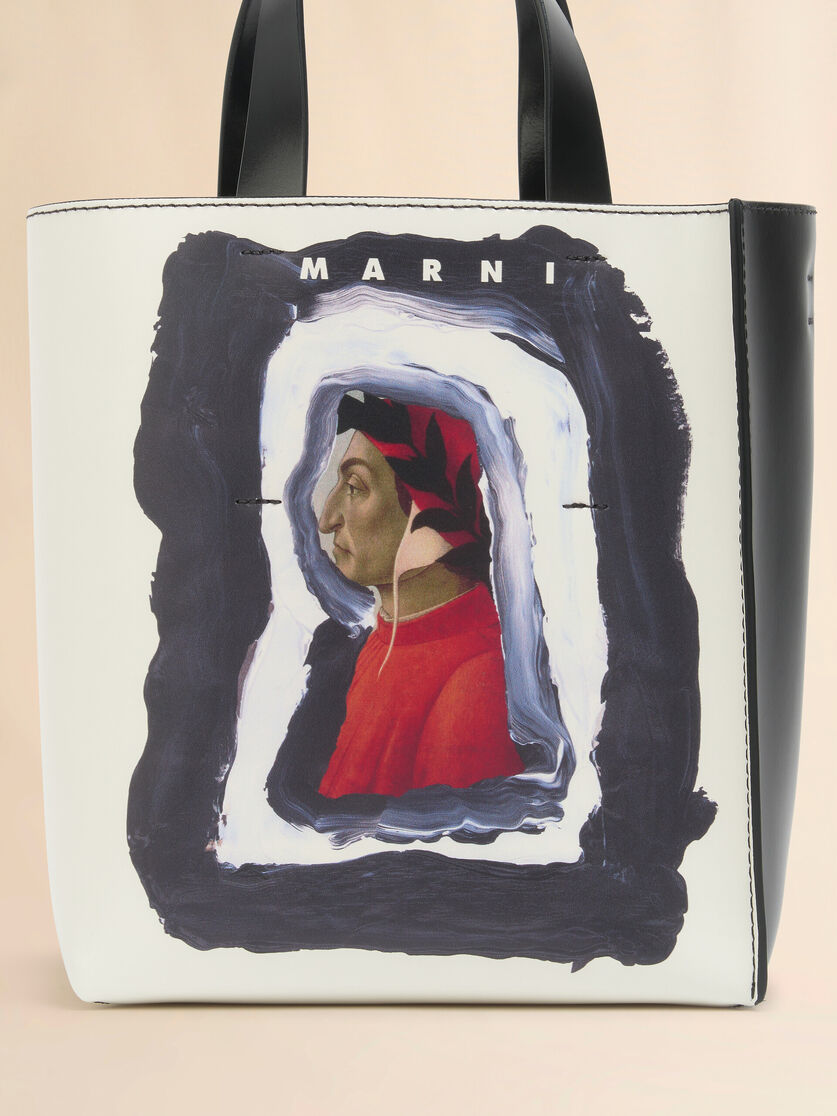 White and black leather Museo mini bag with Dante print - Shopping Bags - Image 4