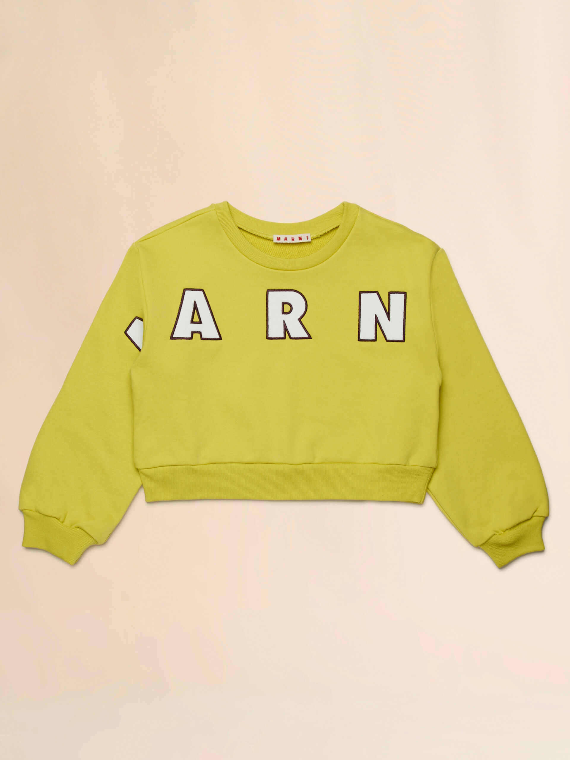 Yellow cotton cropped sweatshirt with embroidered logo | Marni