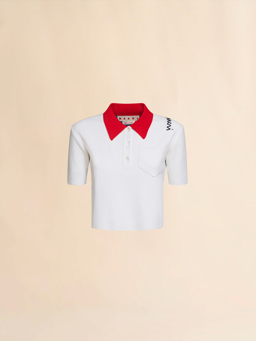 White technical viscose polo with contrasting back panel - Shirts - Image 1
