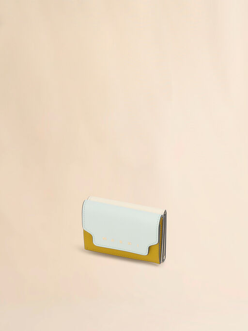 ライトグリーン クリーム イエロー サフィアーノレザー製三つ折りウォレット - 財布