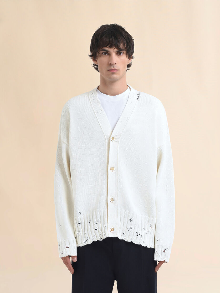 Brown dishevelled cotton cardigan with Marni Mending - Pullovers - Image 2