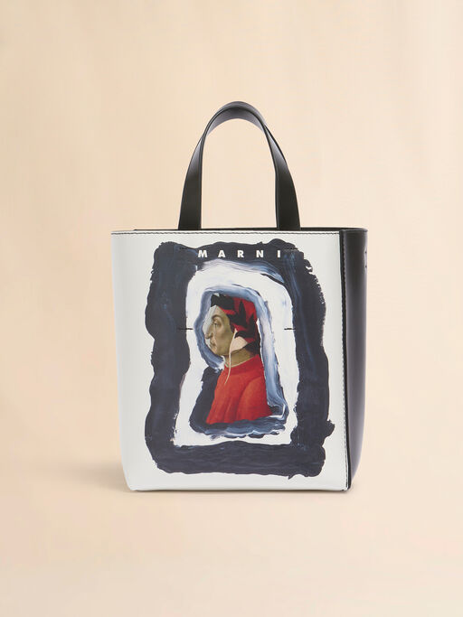 White and black leather Museo mini bag with Dante print - Shopping Bags