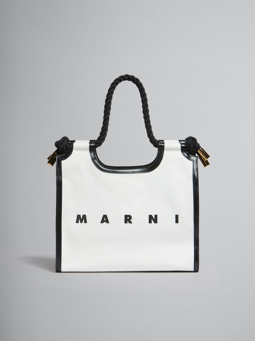 White and black canvas Marcel tote bag - Handbags - Image 1