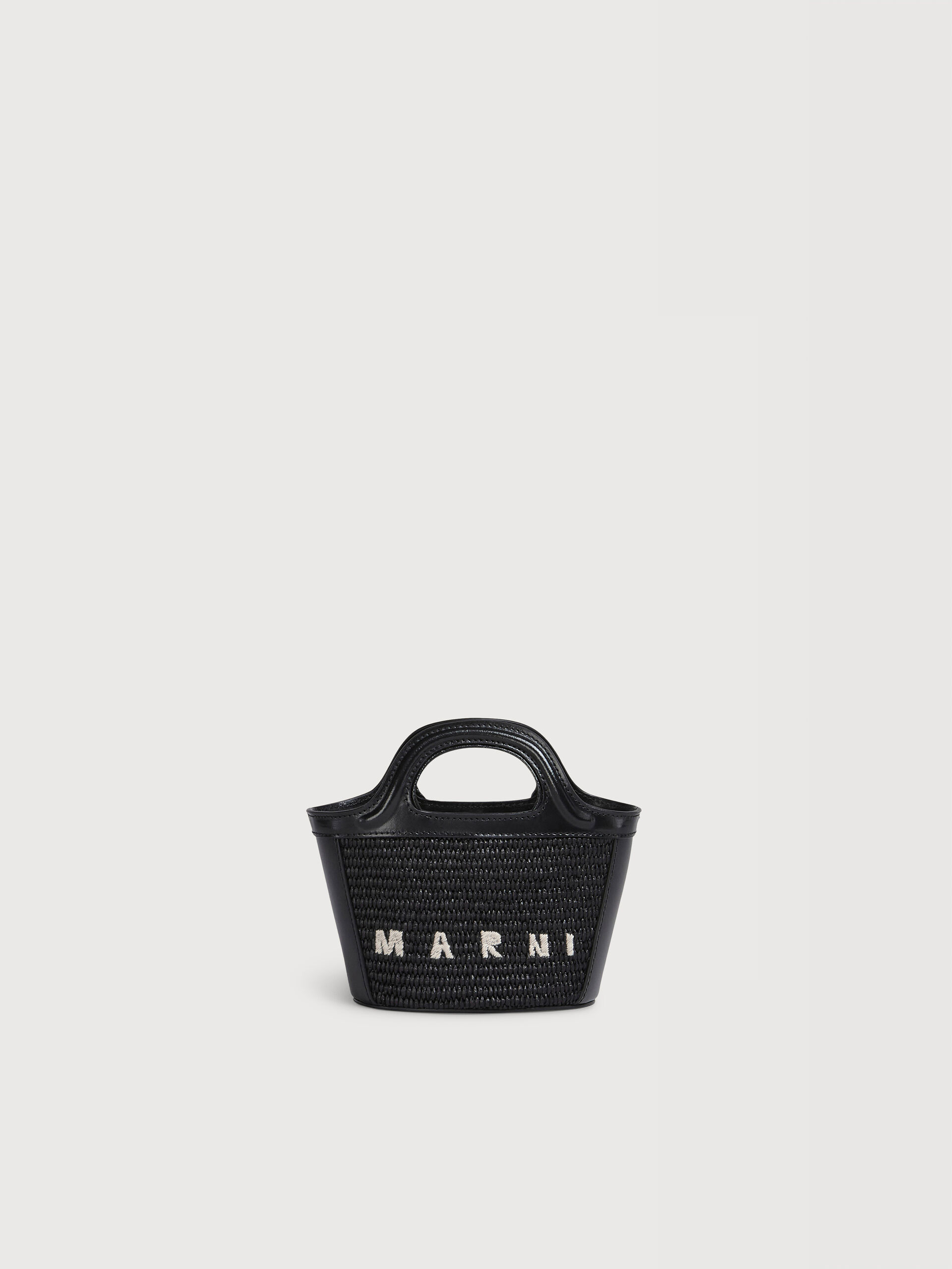 Tropicalia Micro Bag in black leather and raffia-effect fabric | Marni