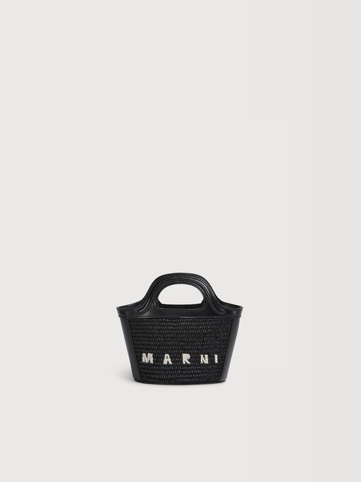 Microbolso Tropicalia negro de piel y tejido efecto rafia - Bolsos de mano