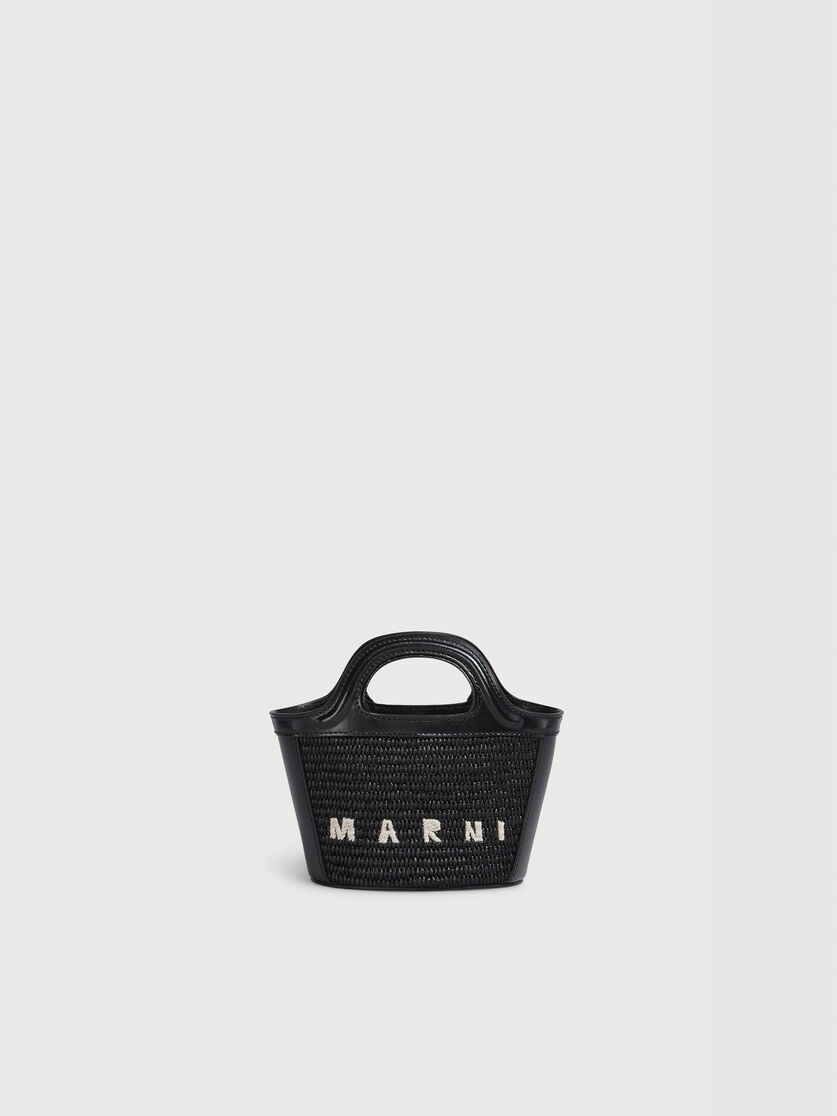 Tropicalia Micro Bag in black leather and raffia-effect fabric, Image 1