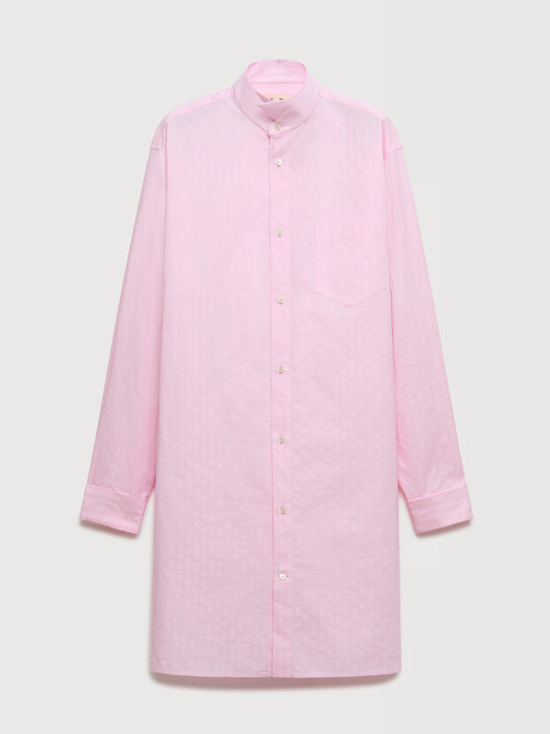 Pink poplin longline shirt with raised stripes - Shirts
