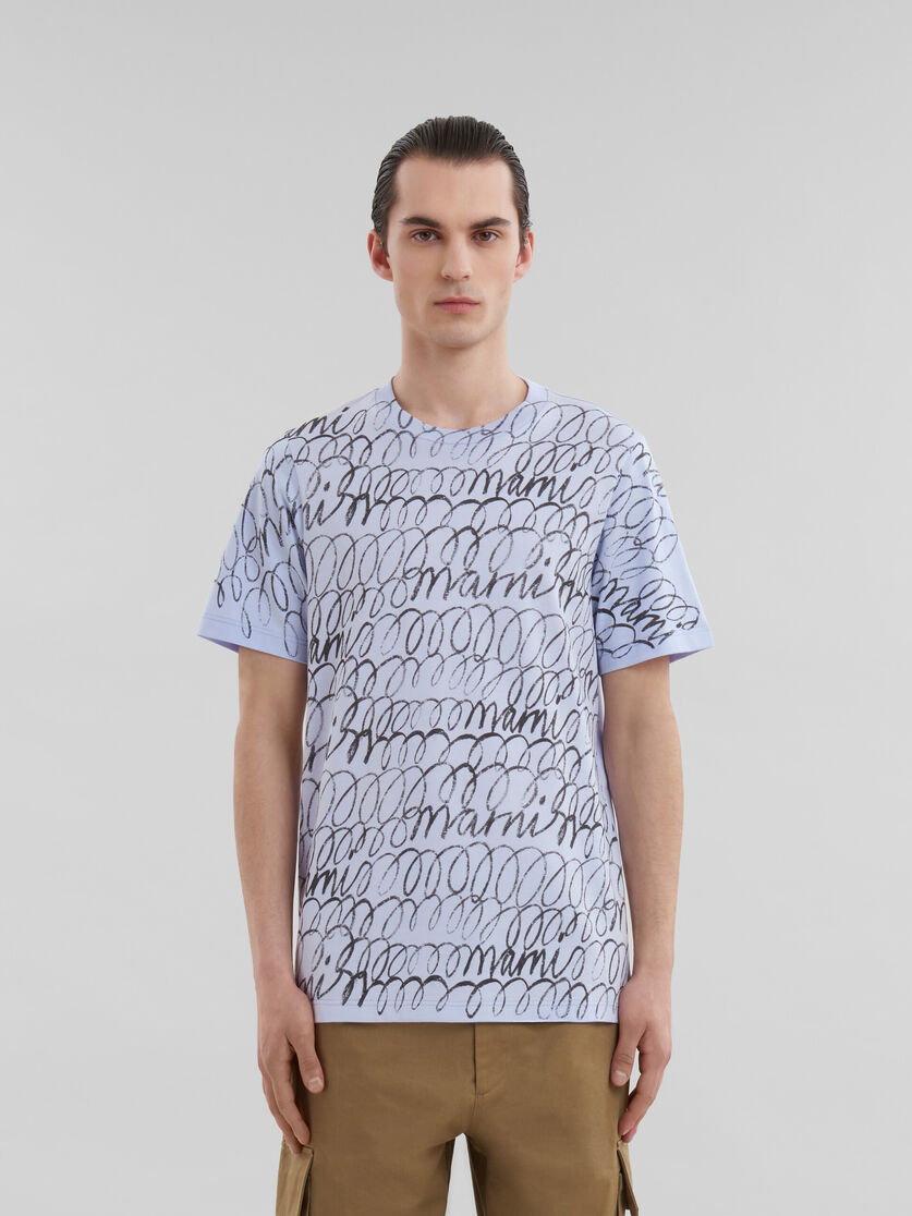 Blue organic cotton T-shirt with Marni Scribble motif | Marni