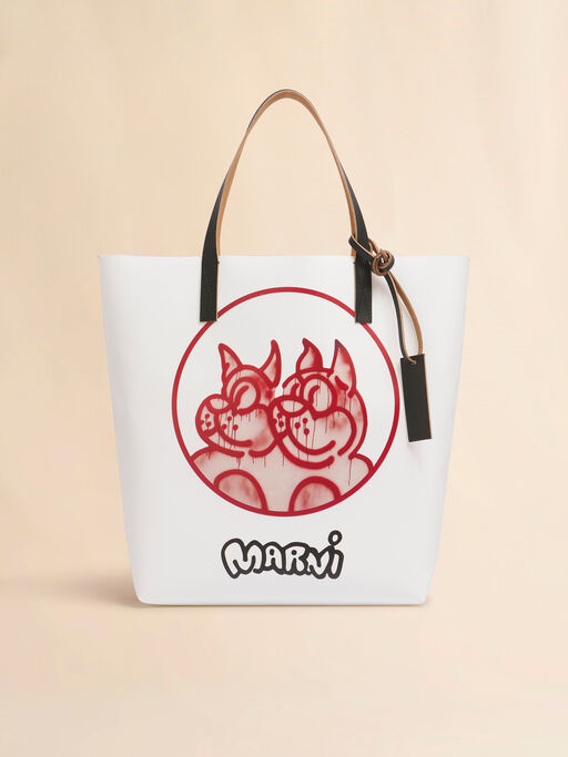 White and red fabric Tribeca tote with dogs print - Shopping Bags