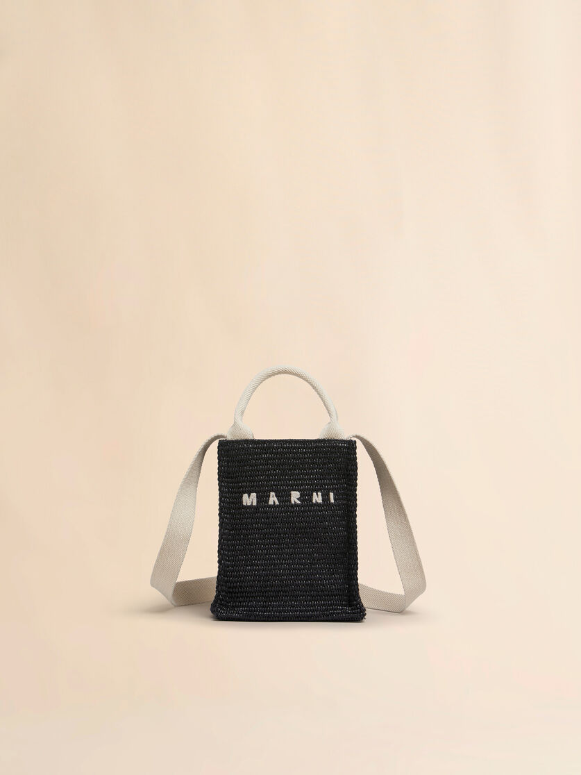Brown raffia-effect tote mini bag - Shopping Bags - Image 1