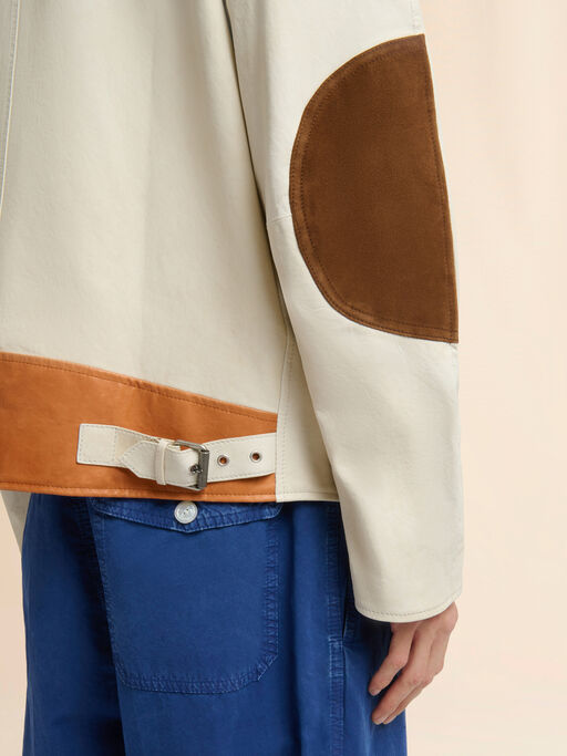 Cream nappa leather jacket with buckle collar - Jackets