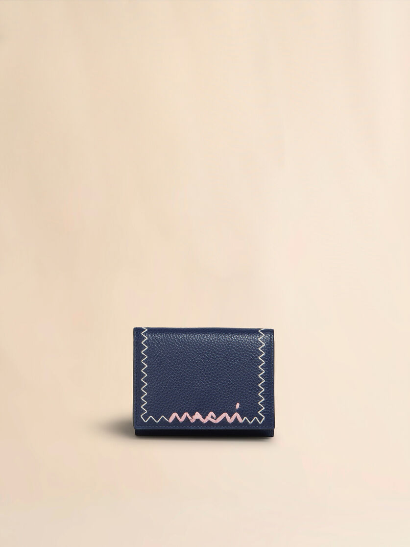 Cartera de tres cuerpos de piel azul con remiendo Marni bordado - Carteras - Image 1