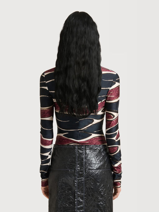 Black lycra top with Crimson Flow print - T-shirts
