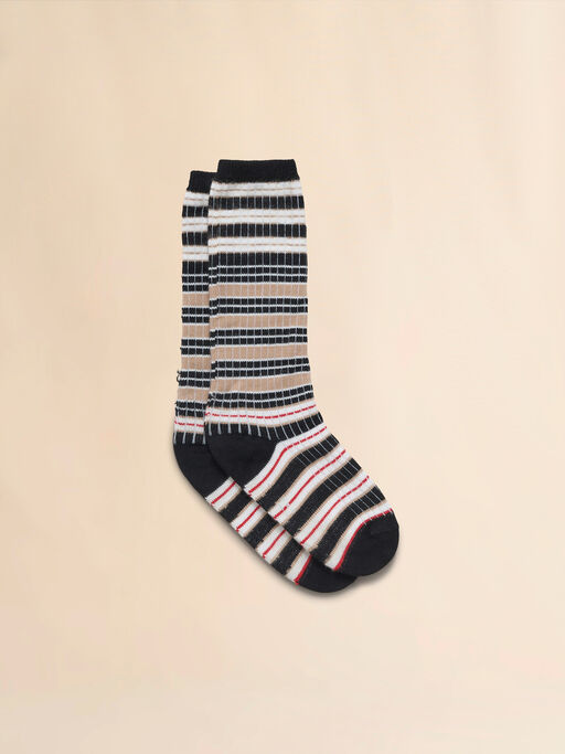 Calcetines de algodón negro con estampado de rayas - Calcetines