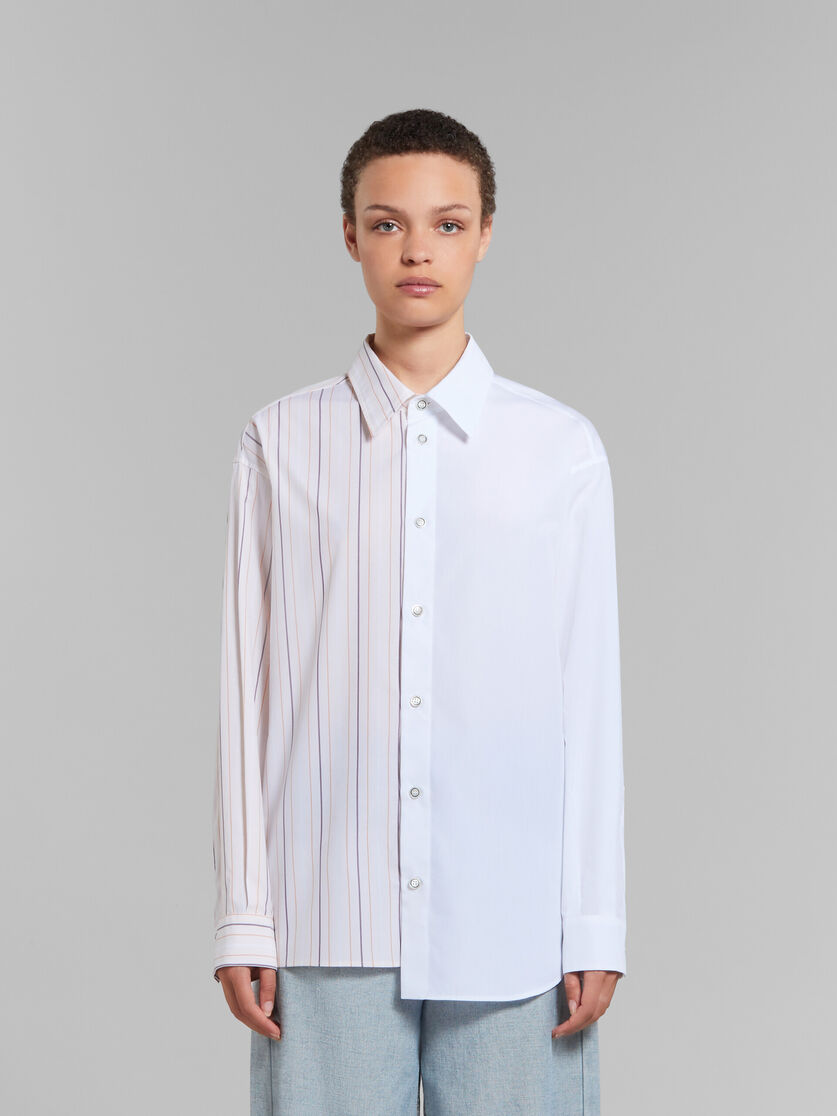White and striped organic cotton patchwork shirt - Shirts - Image 2