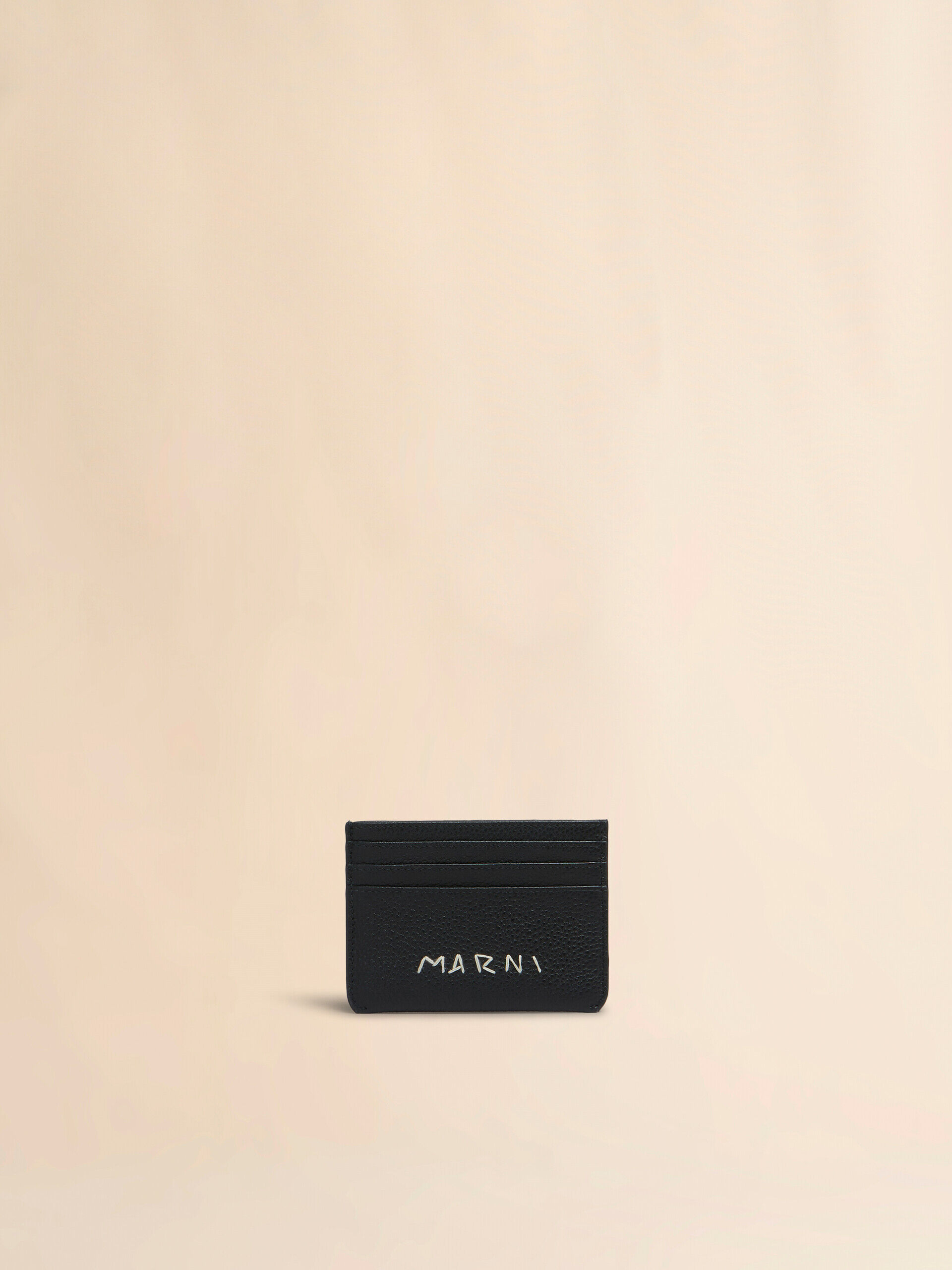 Black leather cardholder with Marni Mending embroidery | Marni