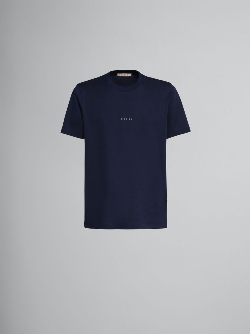 Dark blue organic cotton T-shirt with logo - T-shirts - Image 1