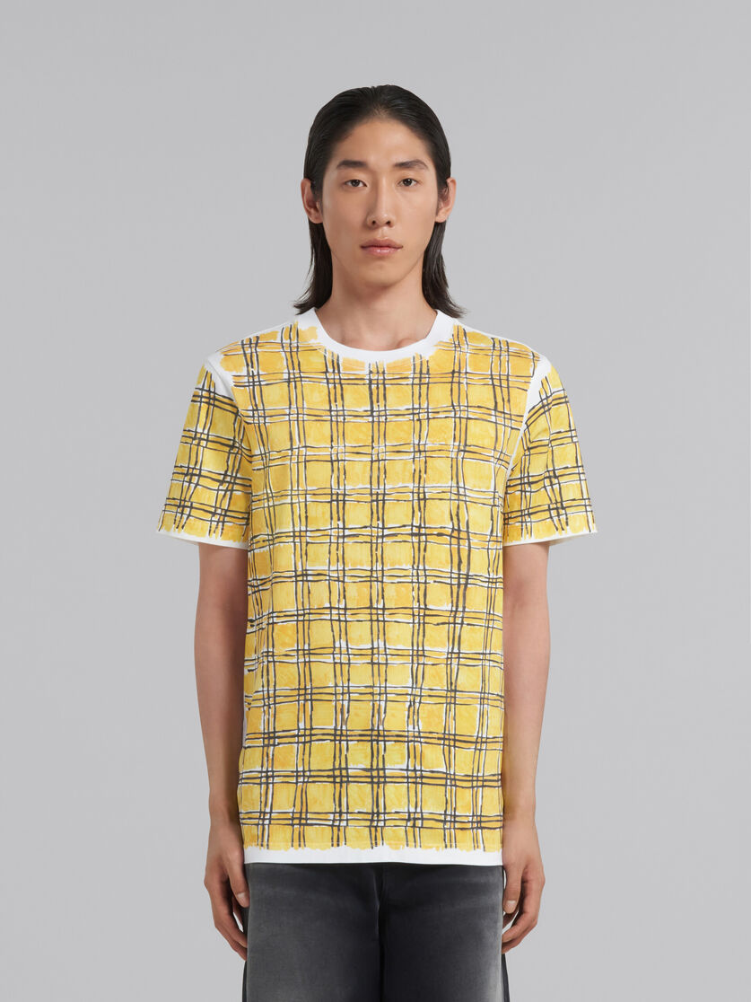 Yellow bio cotton T-shirt with irregular checked print - T-shirts - Image 2