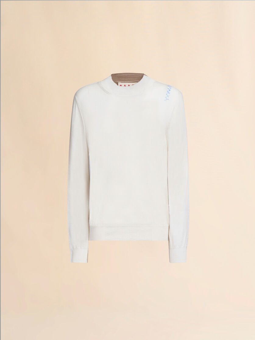 Black crew neck knitted jumper with contrasting back panel - Pullovers - Image 1