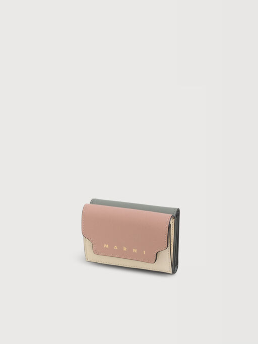 Light pink, white, and grey saffiano leather tri-fold wallet - Wallets